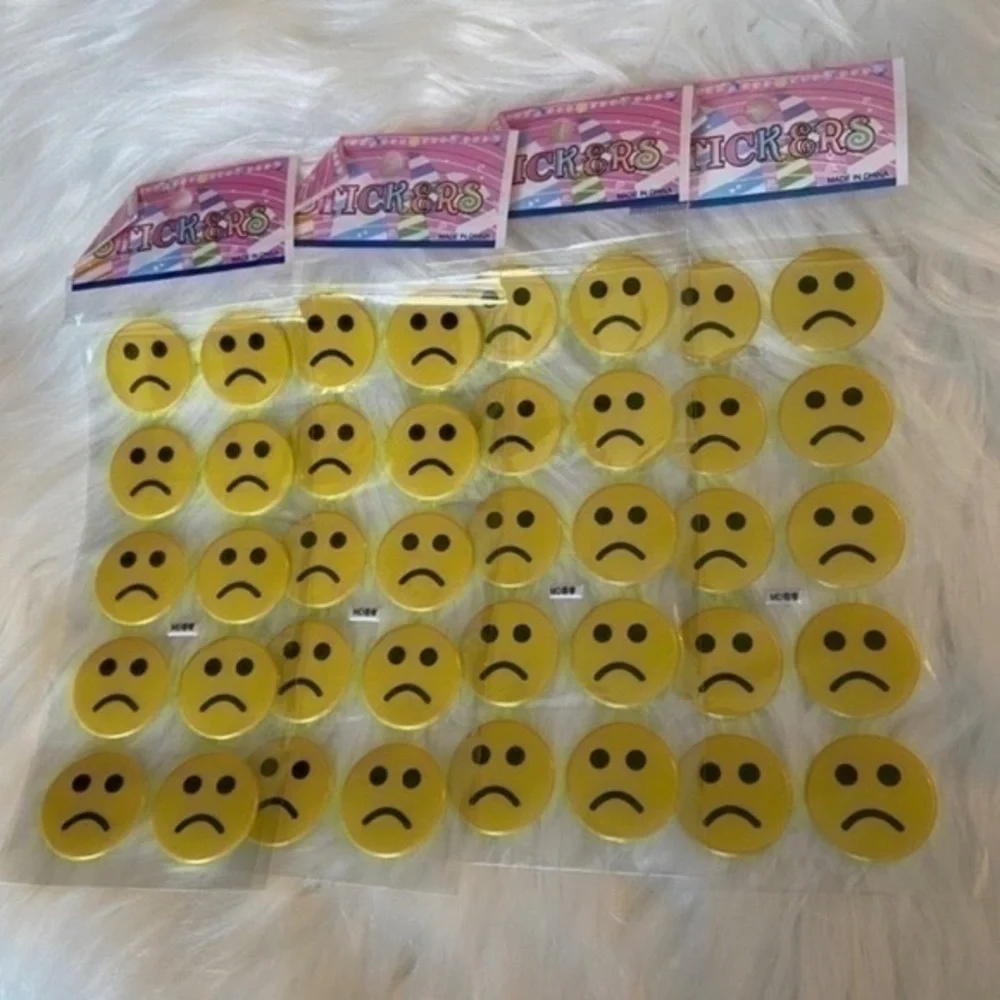 40 Frowning Face‎ Puff Stickers Sad Emoji Yellow Black Frowny Unhappy Emotion